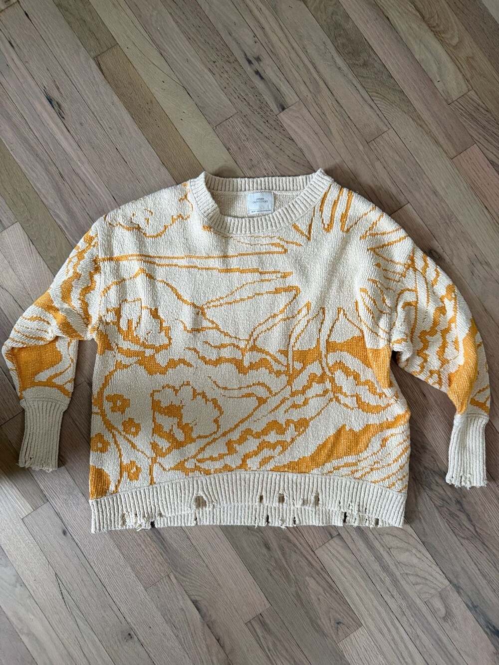 Urban Outfitters Jacquard Oversized Sweater Size XS-TP White Yellow Knit